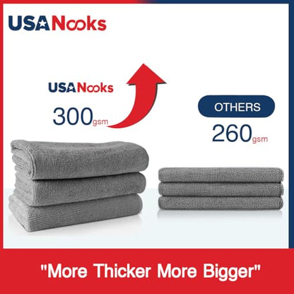 USANOOKS Microfiber Cleaning Cloth Grey - 12 Packs 12.5"x12.5" - High Performance - 1200 Washes, Ultra Absorbent Towels Weave Grime & Liquid for Streak-Free Mirror Shine - Car Washing Cloth