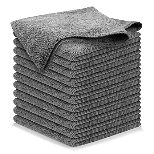 USANOOKS Microfiber Cleaning Cloth Grey - 12 Packs 12.5"x12.5" - High Performance - 1200 Washes, Ultra Absorbent Towels Weave Grime & Liquid for Streak-Free Mirror Shine - Car Washing Cloth