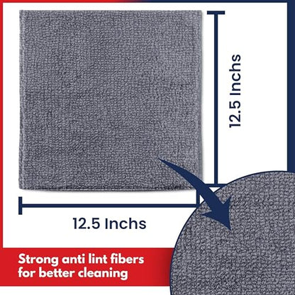 USANOOKS Microfiber Cleaning Cloth Grey - 12 Packs 12.5"x12.5" - High Performance - 1200 Washes, Ultra Absorbent Towels Weave Grime & Liquid for Streak-Free Mirror Shine - Car Washing Cloth