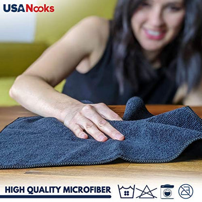 USANOOKS Microfiber Cleaning Cloth Grey - 12 Packs 12.5"x12.5" - High Performance - 1200 Washes, Ultra Absorbent Towels Weave Grime & Liquid for Streak-Free Mirror Shine - Car Washing Cloth