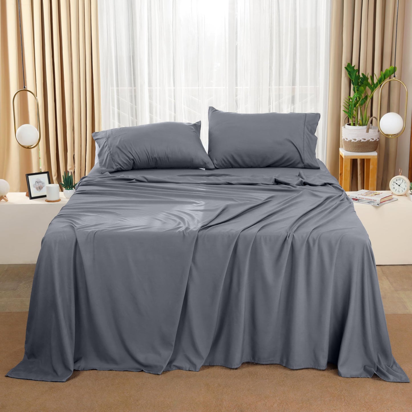 Utopia Bedding Queen Bed Sheets Set - 4 Piece Bedding - Brushed Microfiber - Shrinkage and Fade Resistant - Easy Care (Queen, Grey)