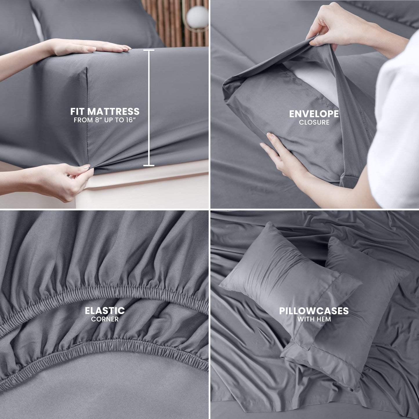 Utopia Bedding Queen Bed Sheets Set - 4 Piece Bedding - Brushed Microfiber - Shrinkage and Fade Resistant - Easy Care (Queen, Grey)